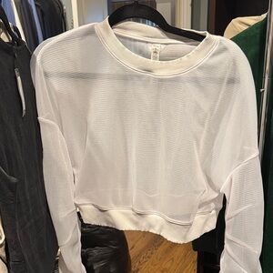 ALO Yoga White Mesh Cropped Crewneck Sweatshirt